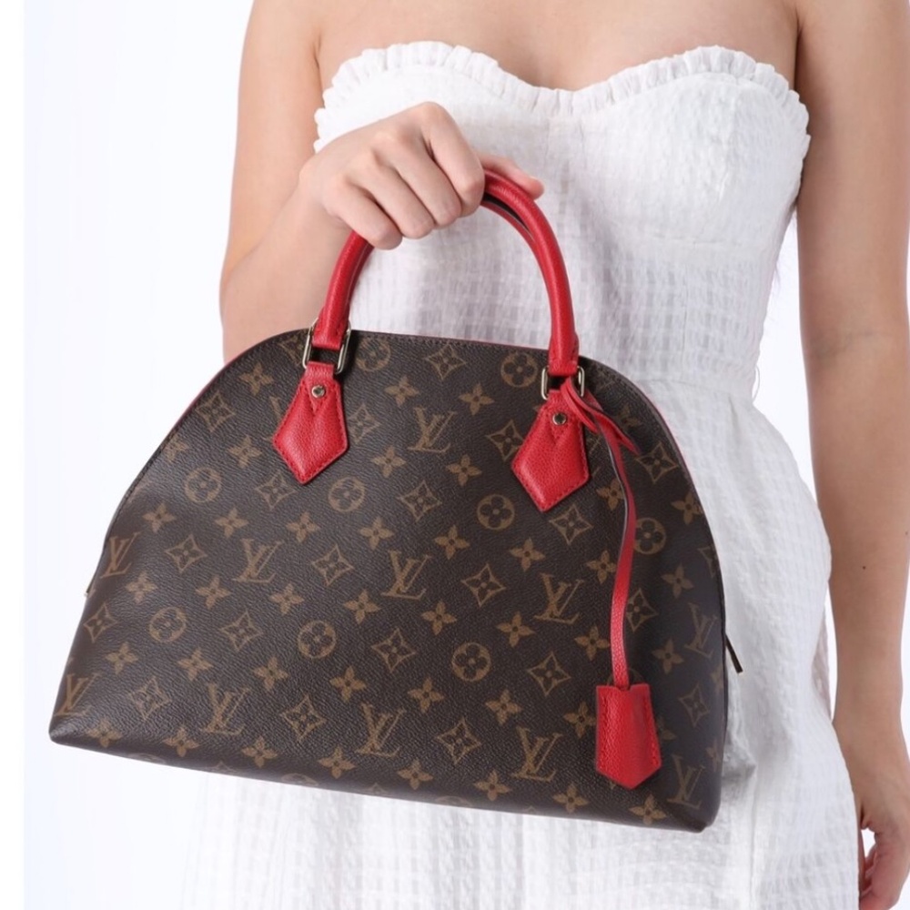 Louis Vuitton Alma BNB Monogram Canvas Red Leather Top Handle Crossbody P0010